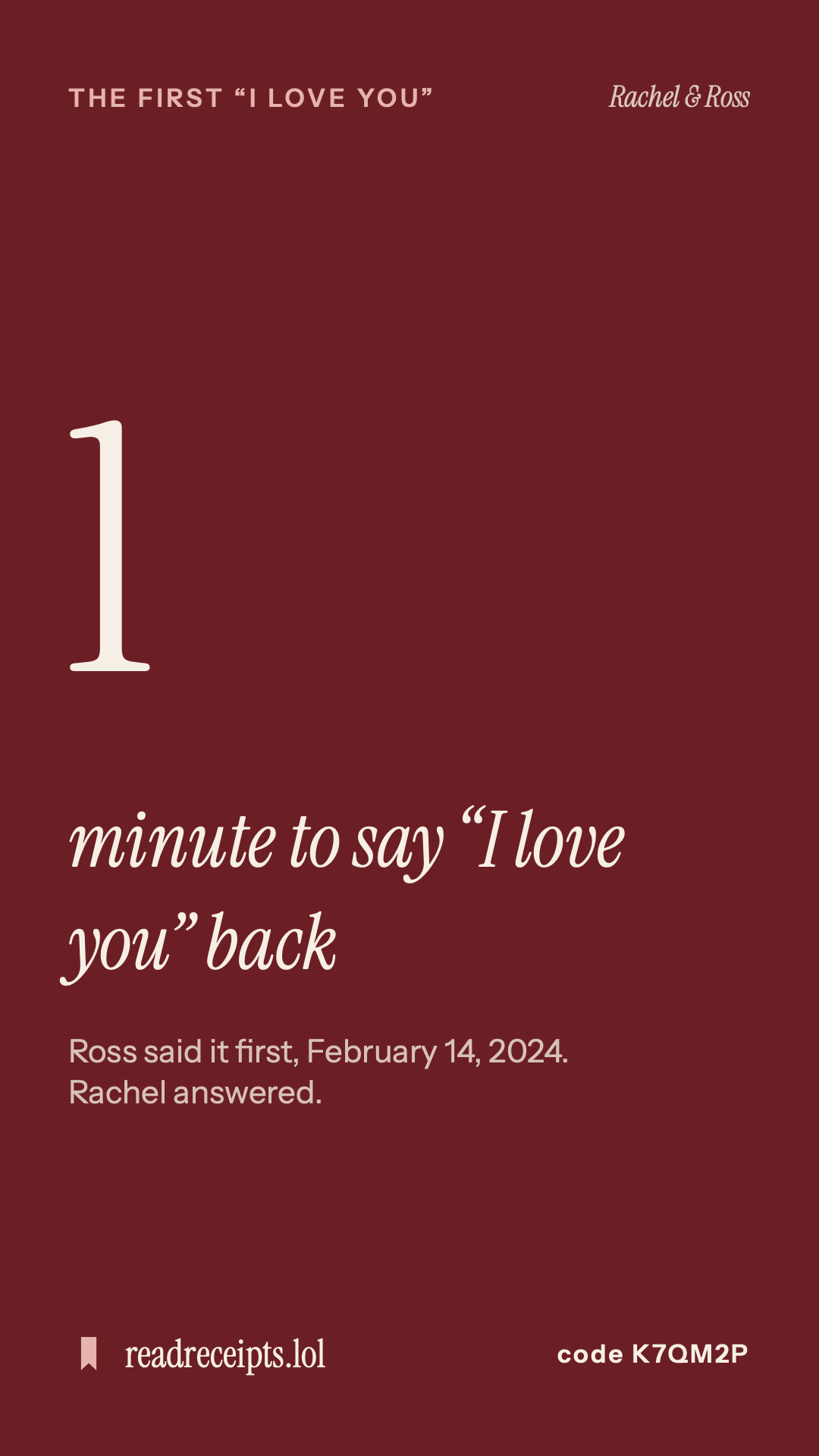 The first “I love you” card: who said it first, the date, and how long the reply took.